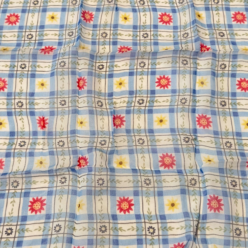 Cejon Accessories Blue Plaid Floral Silk Square Scarf Necktie Bandana Vintage - Picture 5 of 7